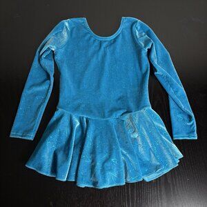 LOOK-IT Activewear Kids Girls XL Bright Blue Velour Figure/Ice Skating Dress